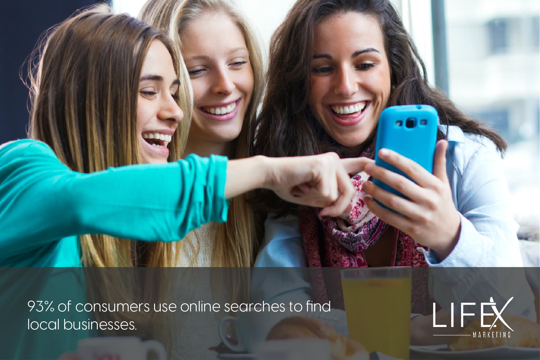 three white women viewing a smartphone