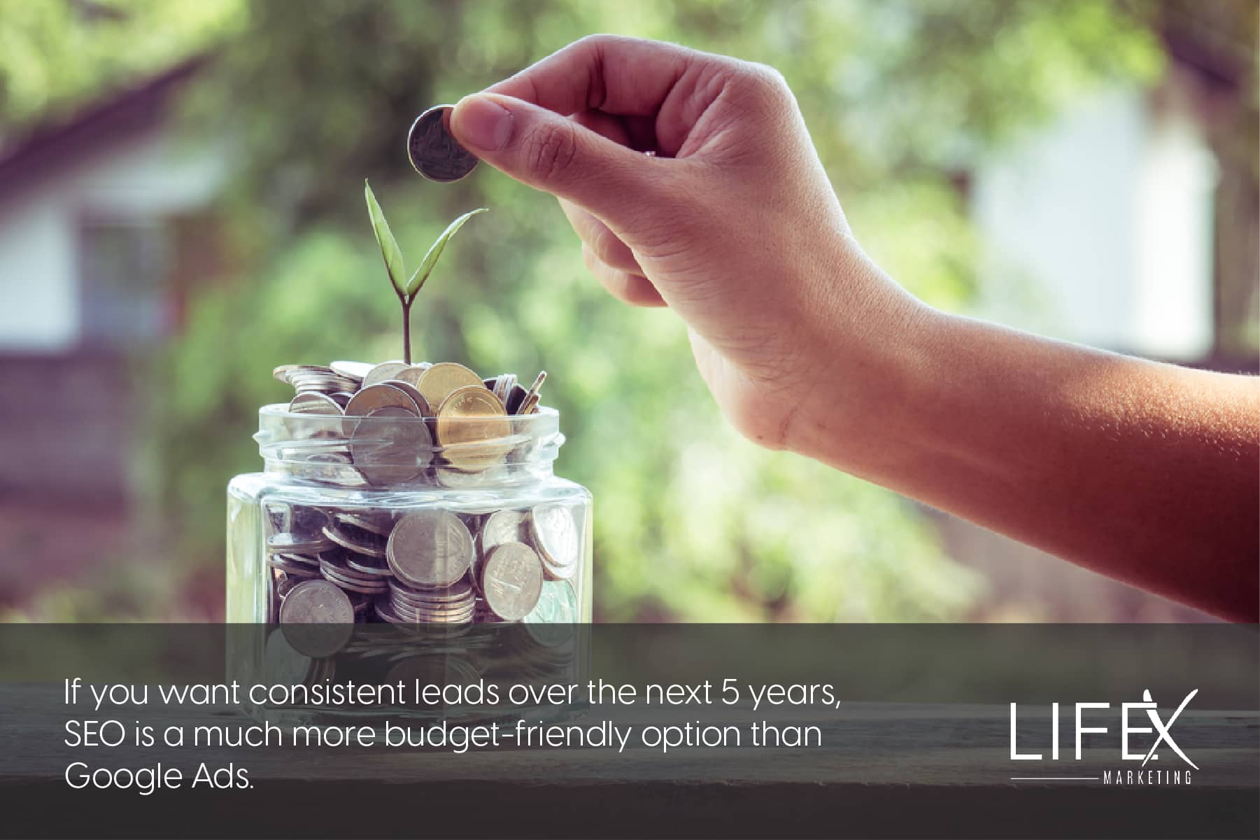 text graphic about consistent leads, putting a coin into a full jar