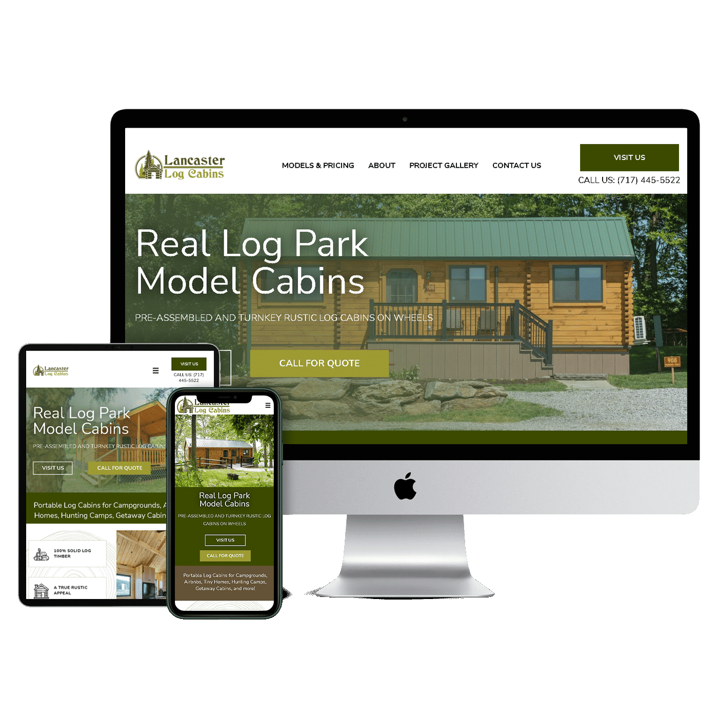 homepage screenshot of Lancaster Log Cabins website