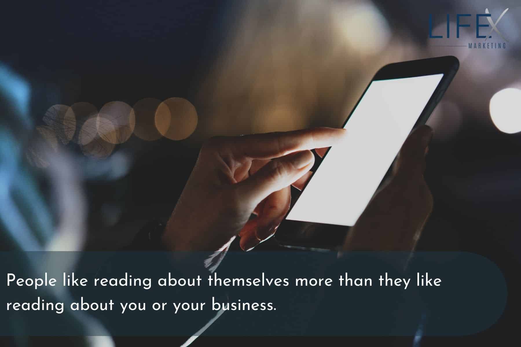 text graphic with a finger scrolling on a smartphone