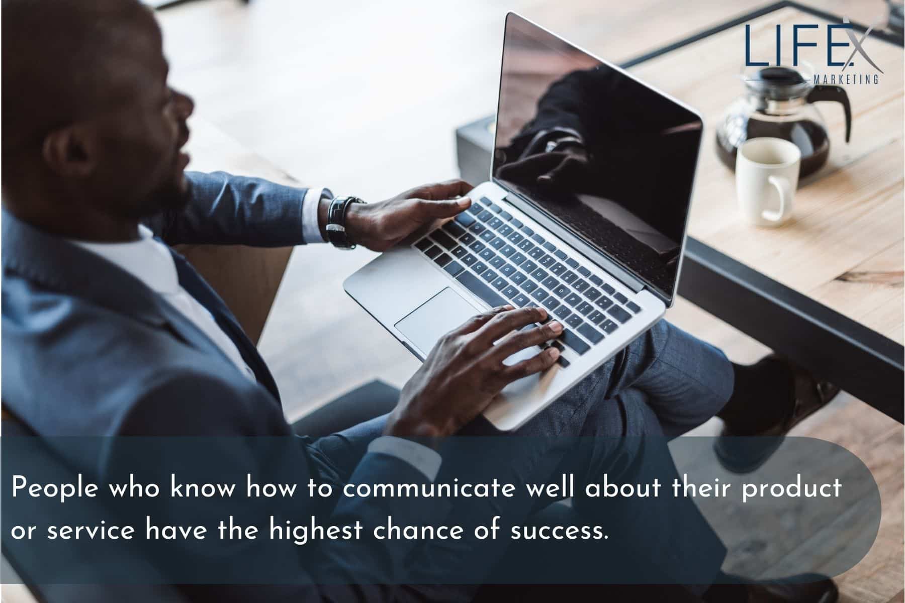 text graphic with black male professional viewing a laptop